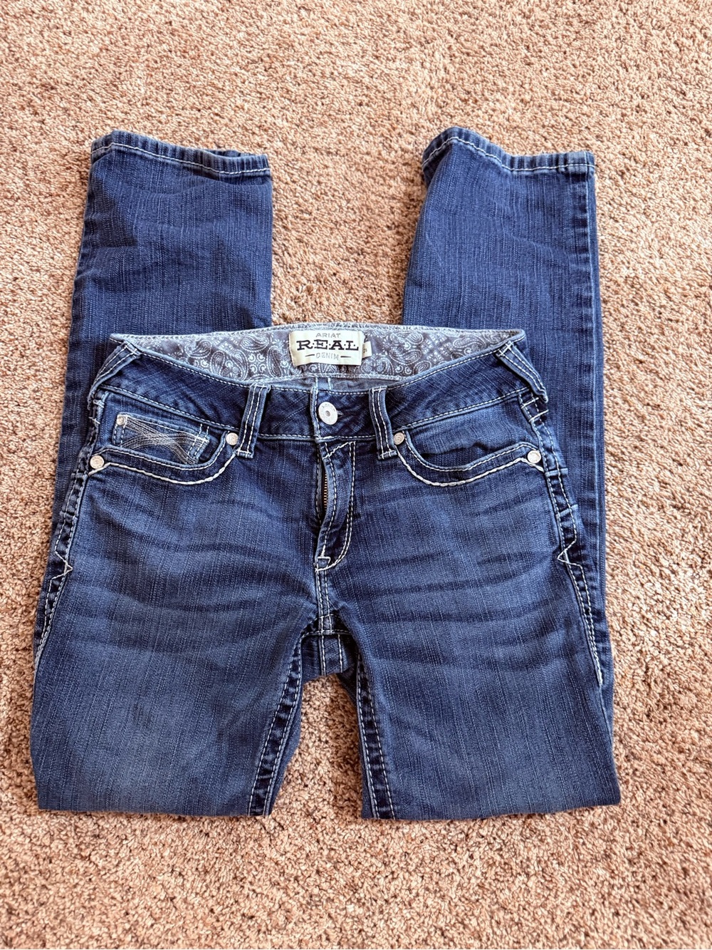 Ariat REAL Denim Mid Rise Straight Jeans Dark Wash Western 28S